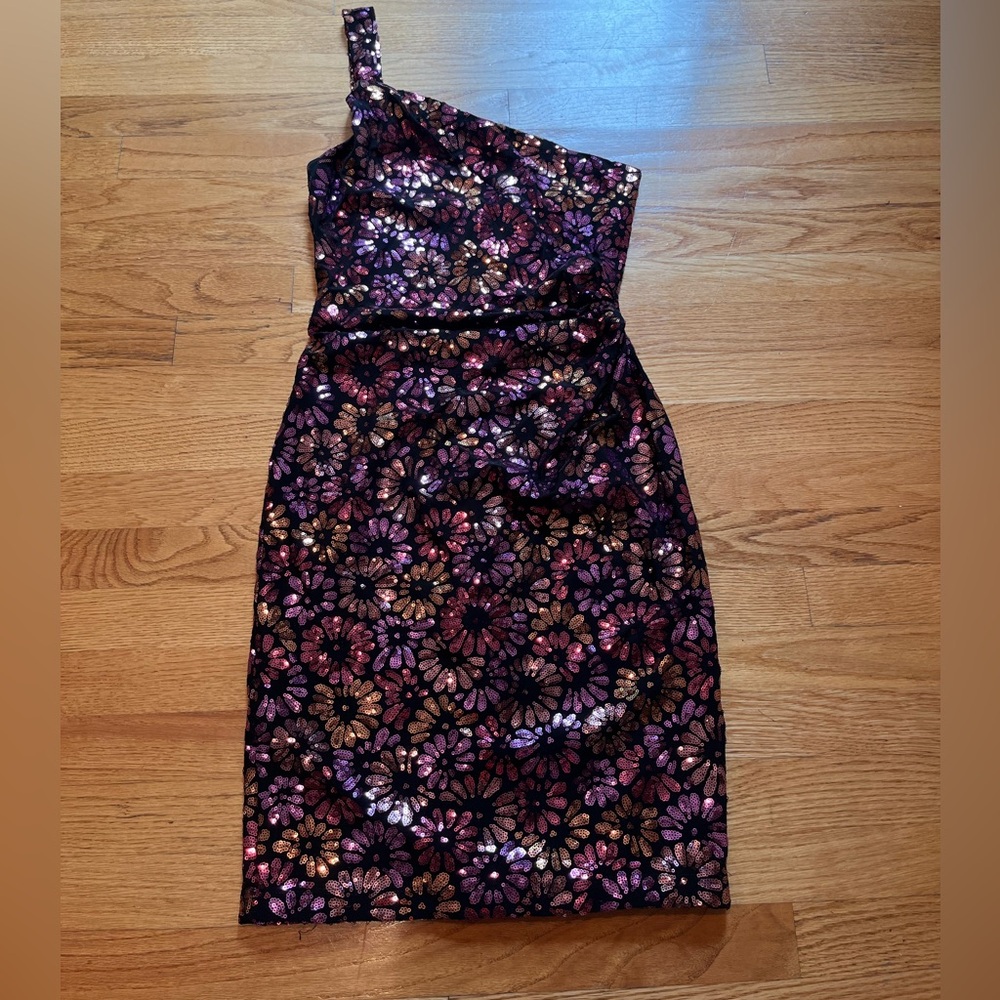 David Meister - Flower Sequin One Shoulder Dress